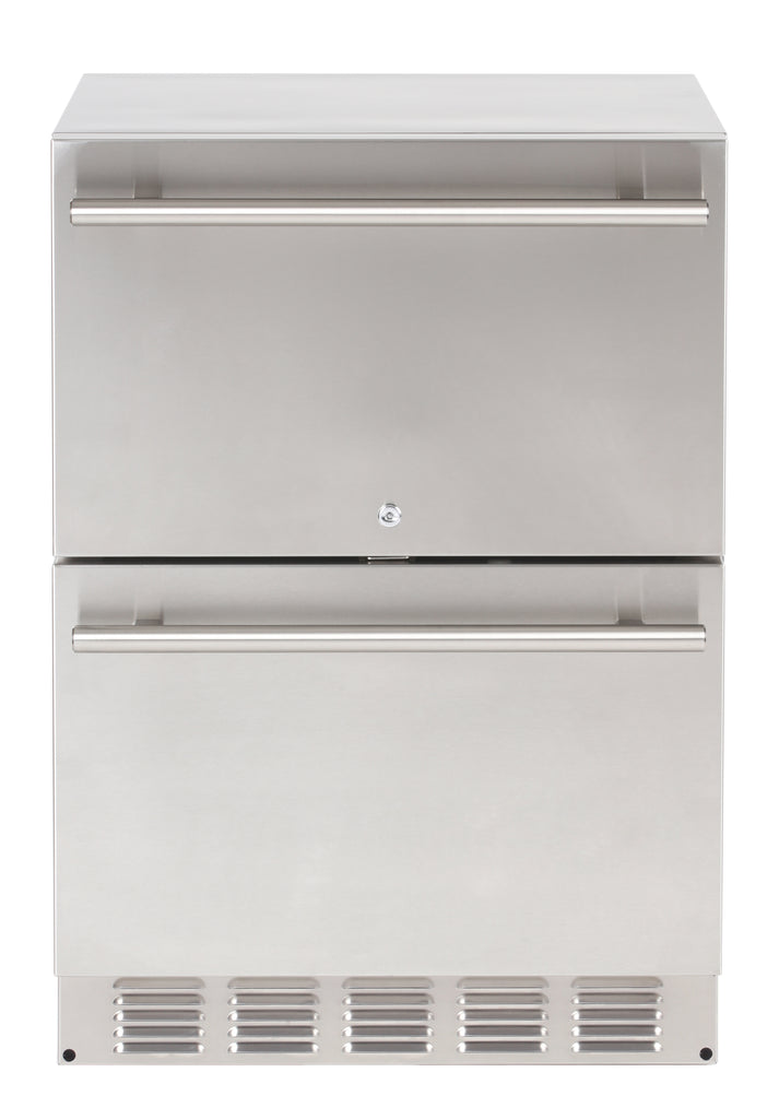 Sapphire Series 5, 24"W, 2 Drawers, Outdoor, Stainless Steel, Factory Installed Lock, Commercial Drawer Refrigerator (SRD24OD)